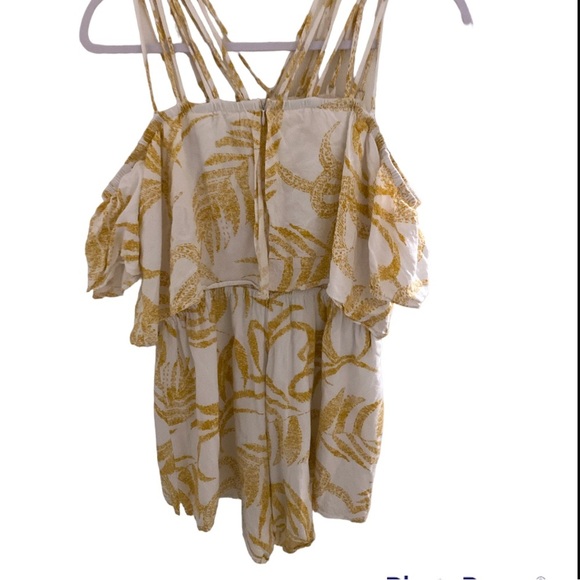 MINKPINK Paradise Strappy Off Shoulder Flutter Sleeve Leaf Print Romper Small - Picture 5 of 8